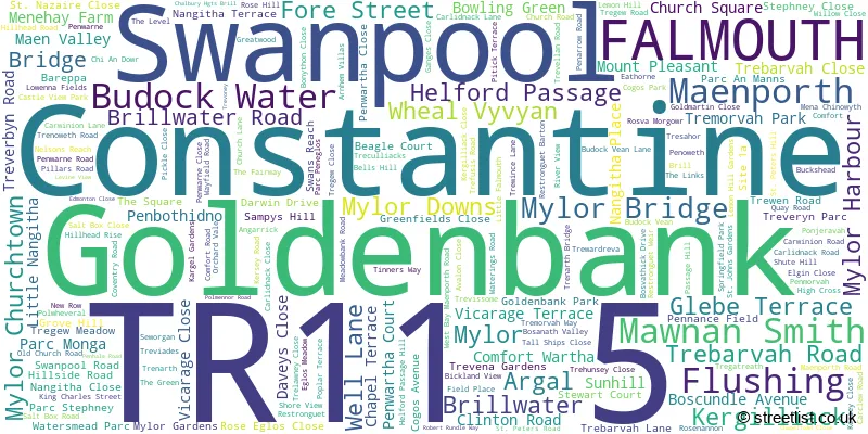 A word cloud for the TR11 5 postcode